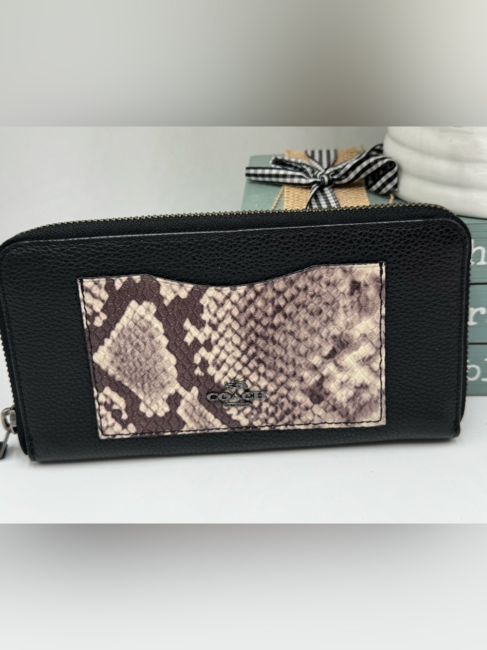Coach Accordion Zip Wallet in Pebble Leather with Python Detail - Picture 2 of 10